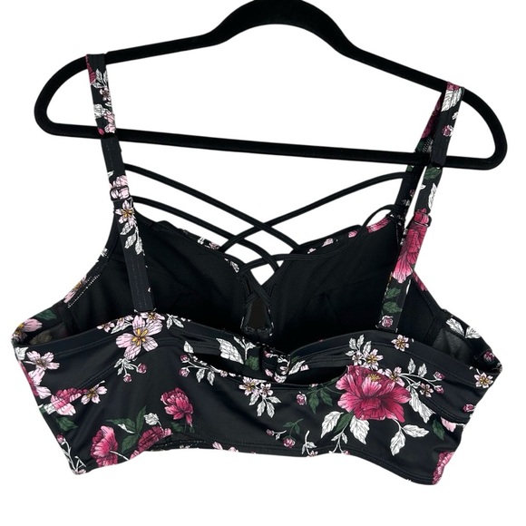 TORRID Black & Pink Floral Print Strappy Push-Up Balconette Bikini Top Size 1X - Picture 5 of 10